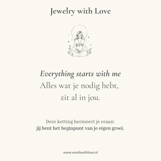 Gouden affirmatieketting met bijpassende affirmatiekaart - Everything starts with me – krachtig sieraad voor zelfliefde en innerlijke groei