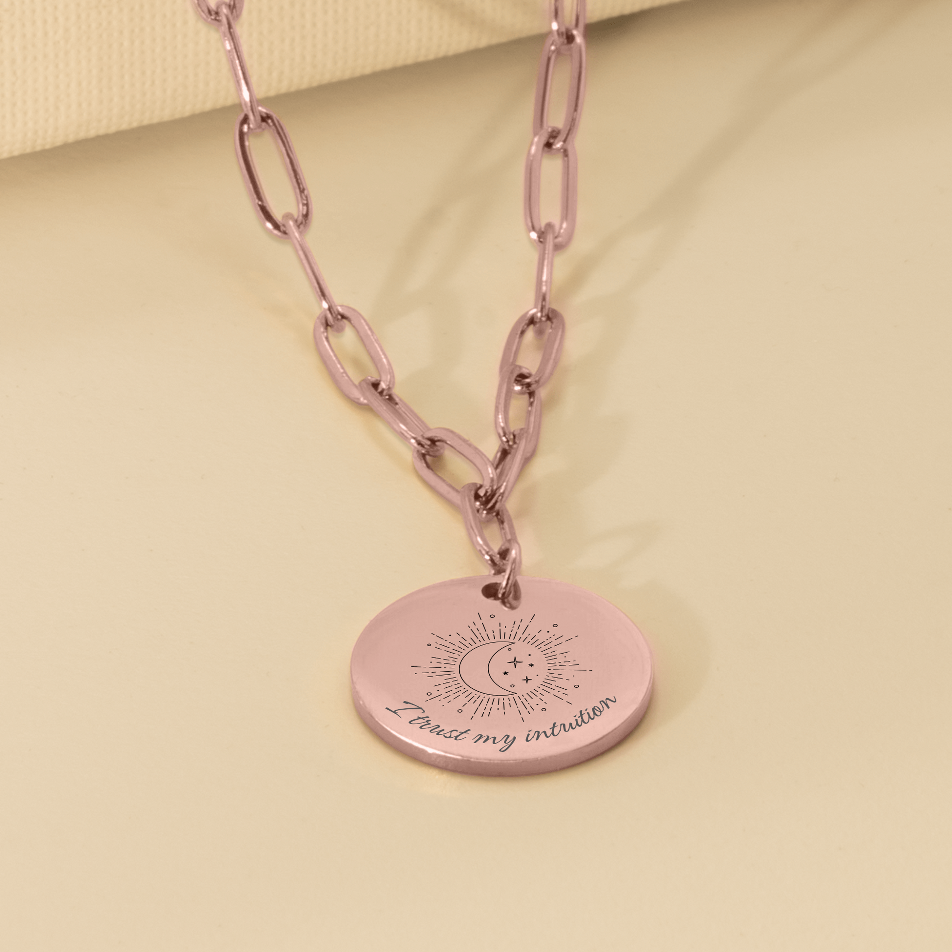 I trust my intuition - Betekenisvolle affirmatieketting paperclip rosegoud
