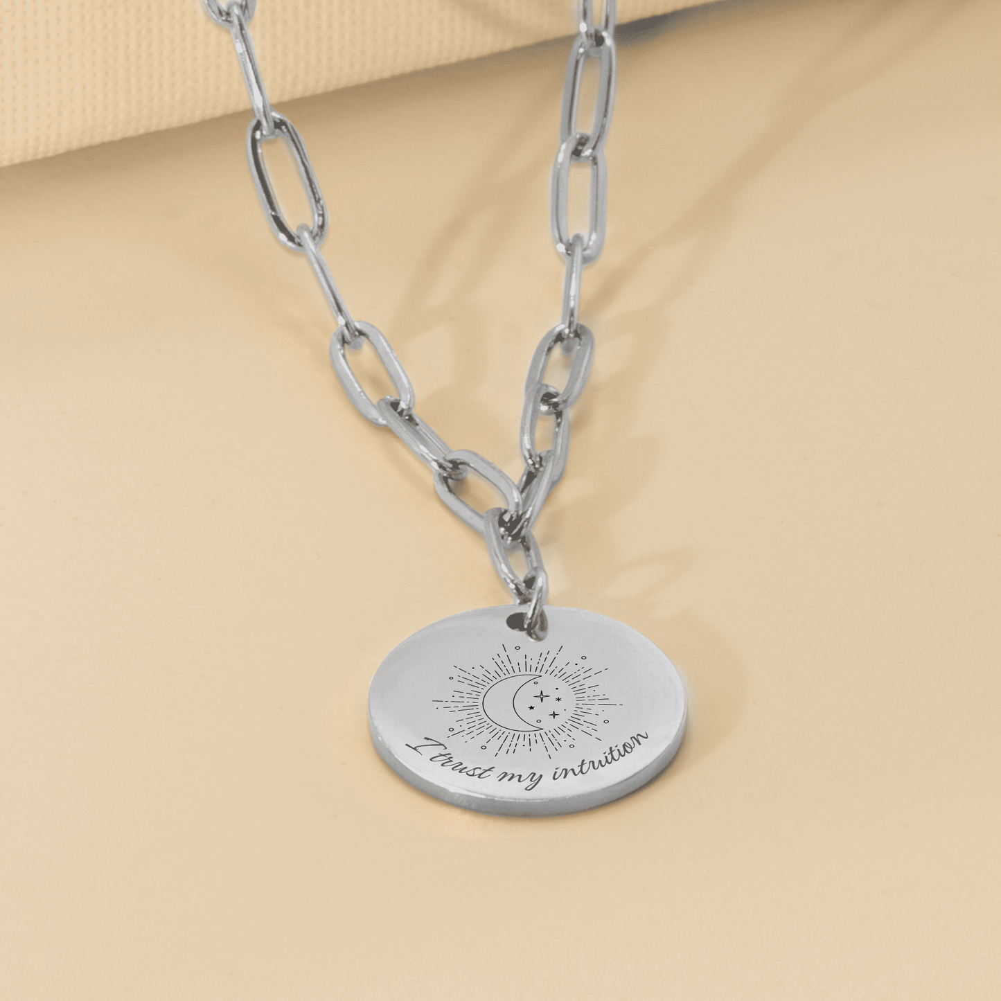 I trust my intuition - Betekenisvolle affirmatieketting paperclip zilver