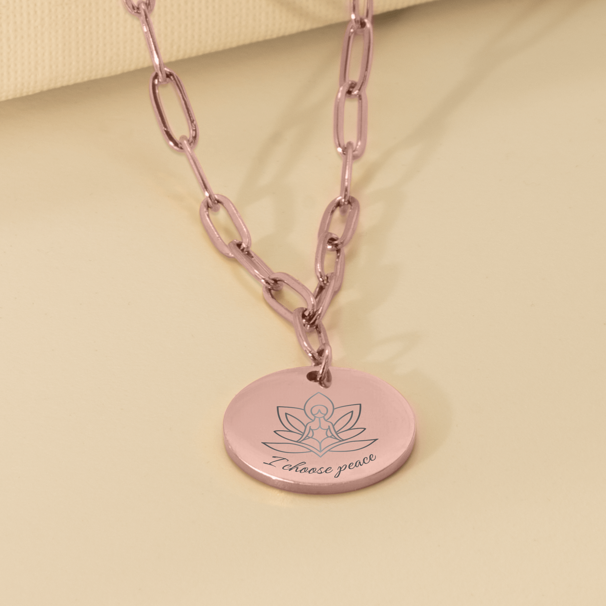 Betekenisvolle affirmatieketting rosegoud paperclip - i choose peace
