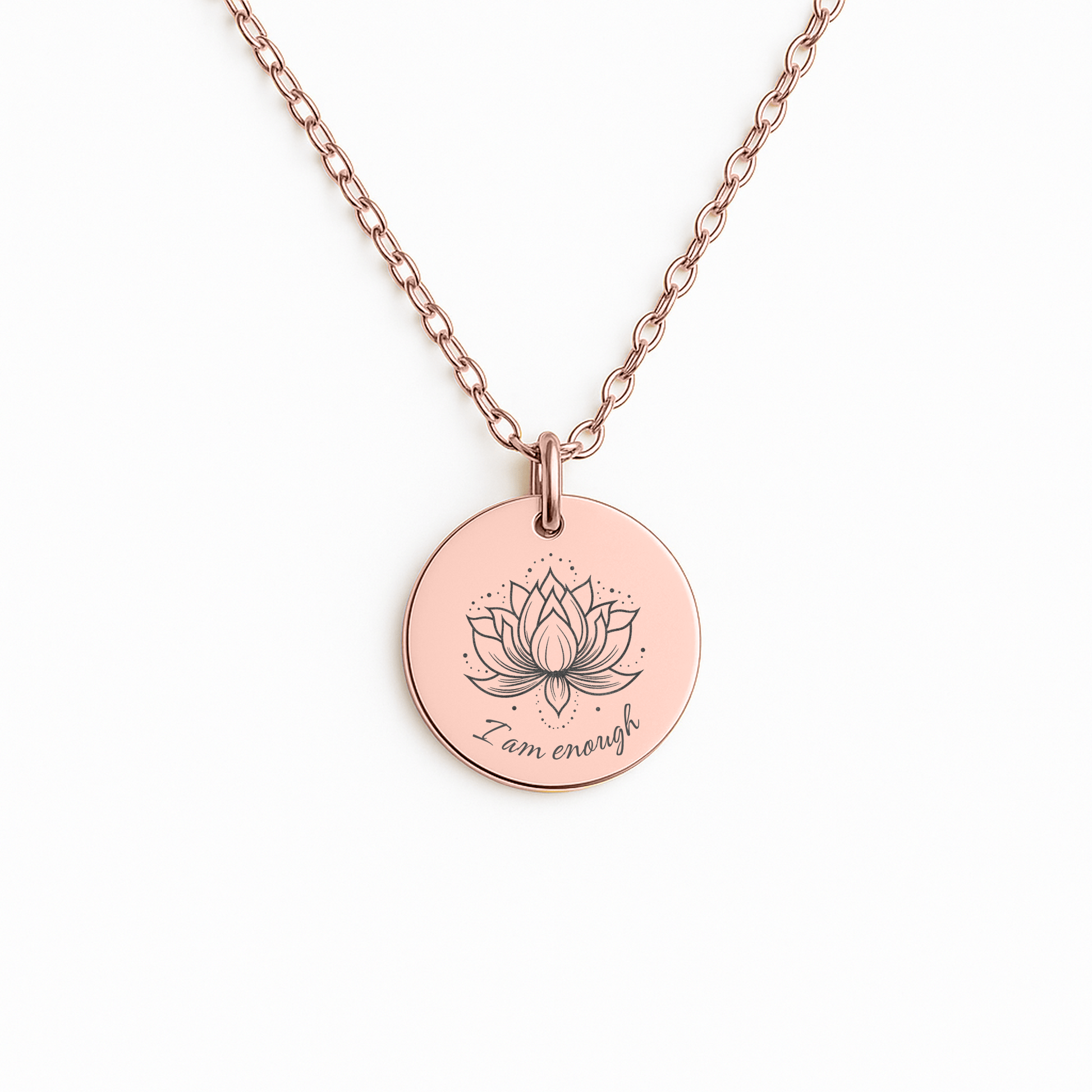 affirmatieketting rosegoud met gravure I am enough – betekenisvol sieraad voor zelfliefde