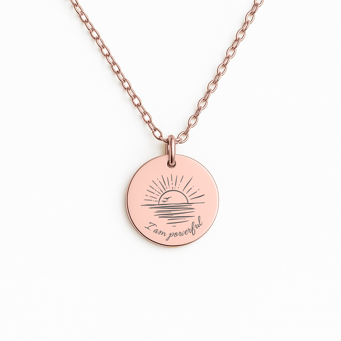 affirmatieketting roségoud met gravure I am Powerful – krachtig zelfliefde sieraad