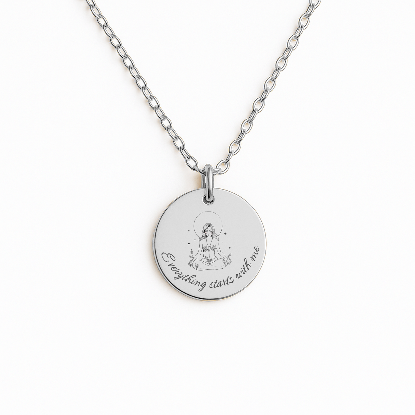 affirmatie ketting met gravure Everything starts with me – zelfliefde sieraad
