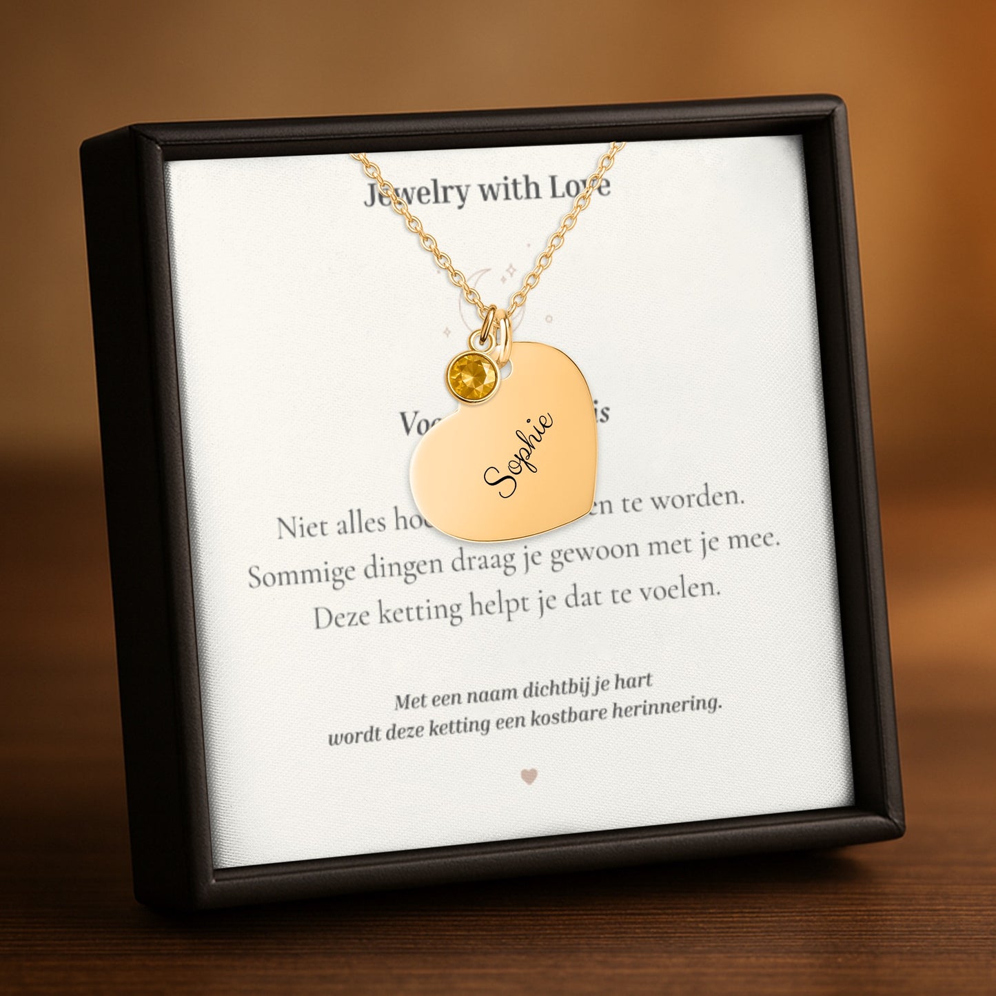 Geboortesteen Ketting met Hartje en naam gravering