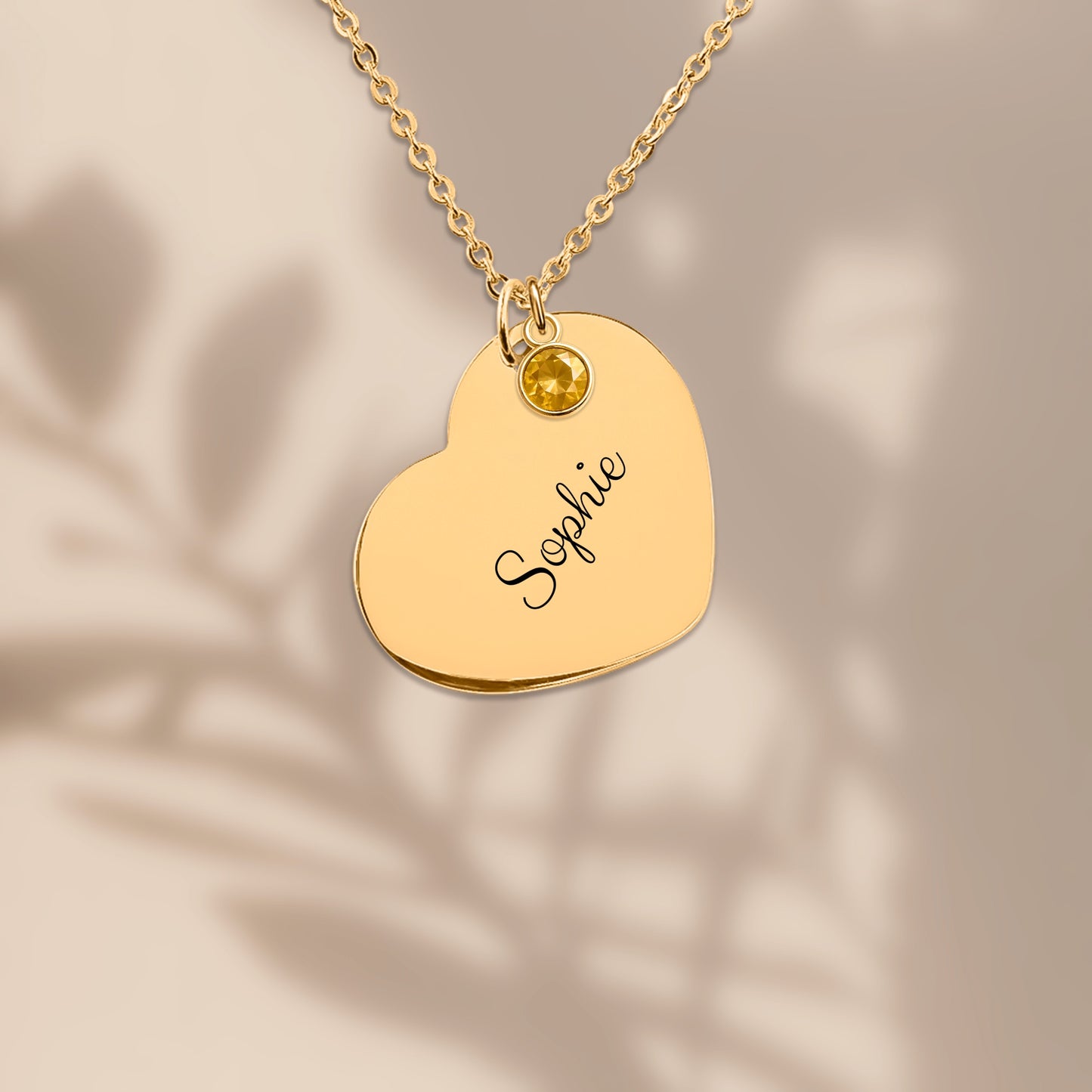 Geboortesteen Ketting met Hartje en naam gravering