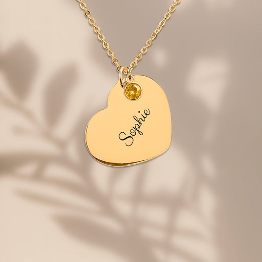 Geboortesteen Ketting met Hartje en naam gravering