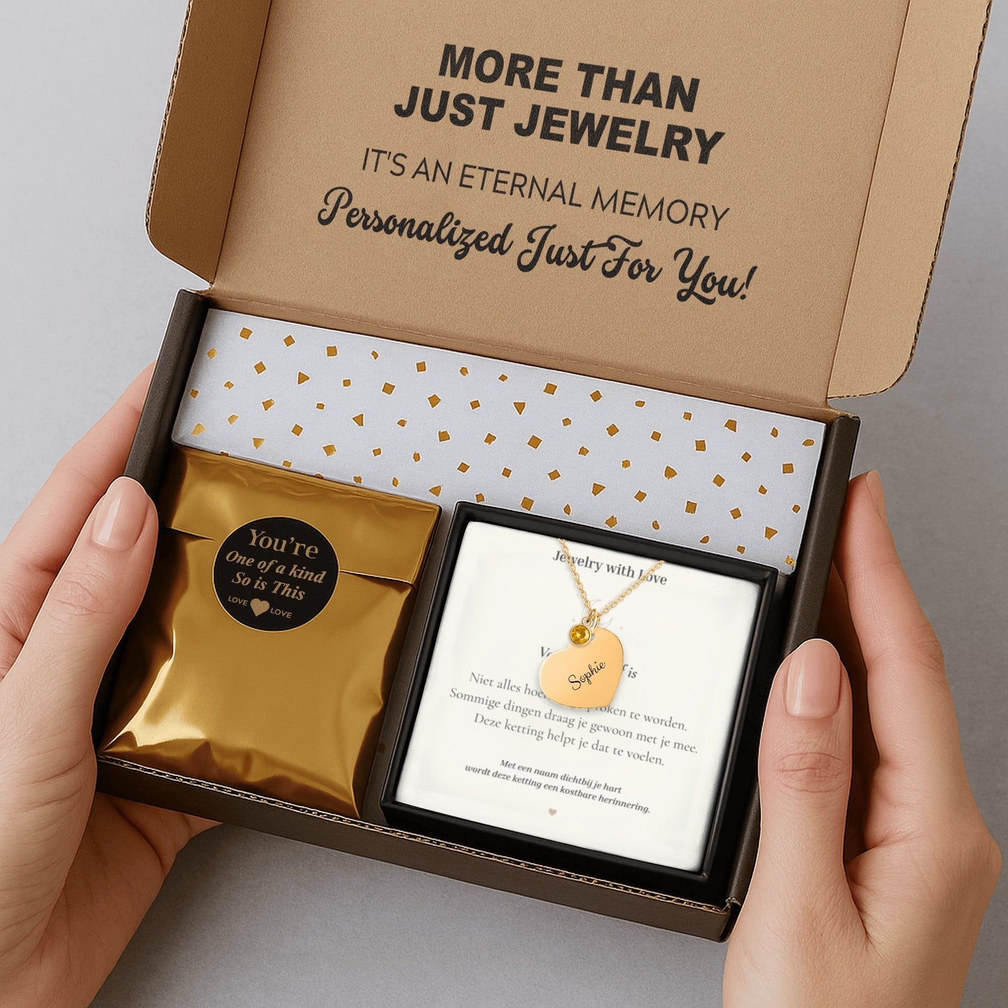 Geboortesteen Ketting met Hartje en naam gravering