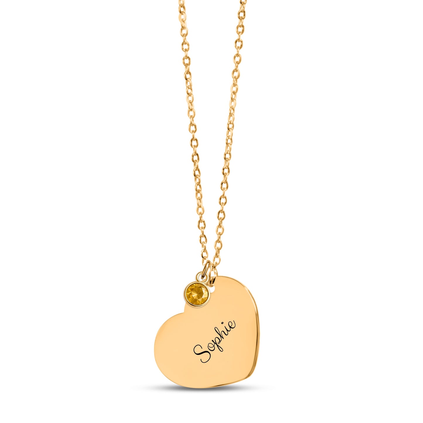 Geboortesteen Ketting met Hartje en naam gravering